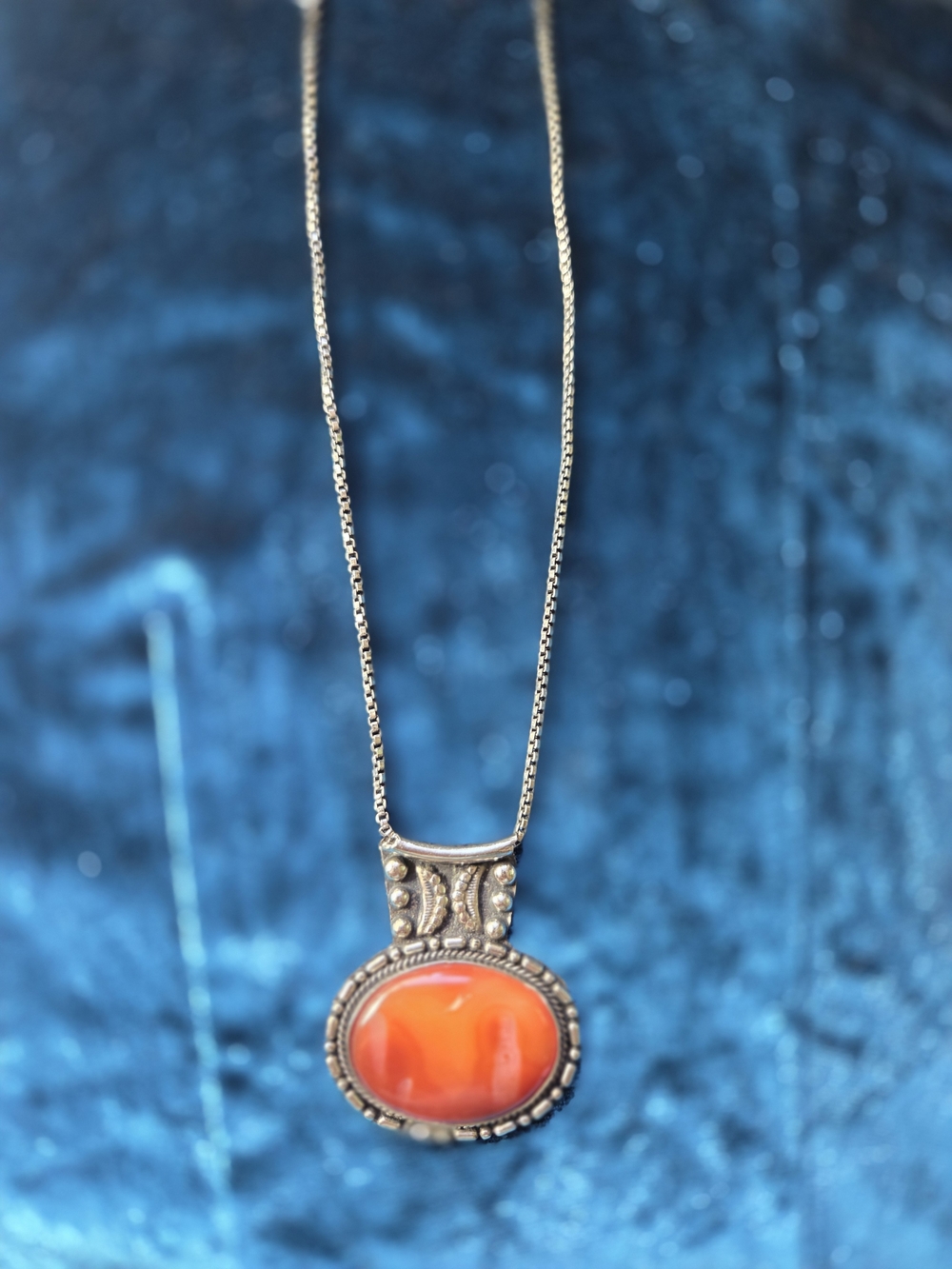 Sterling Silver Orange Carnelian Pendant Necklace